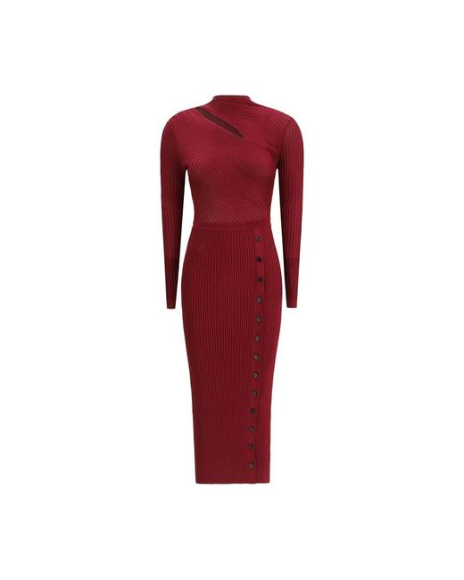 Self-Portrait Red Geripptes Midi-Kleid Mit Cut-Out-Detail