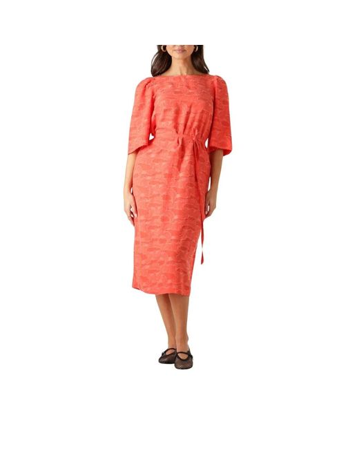 Object Kleedjes ,Oranje ,Denim Oranje Midi Jurk Met 3/4 Mouwen in het Red