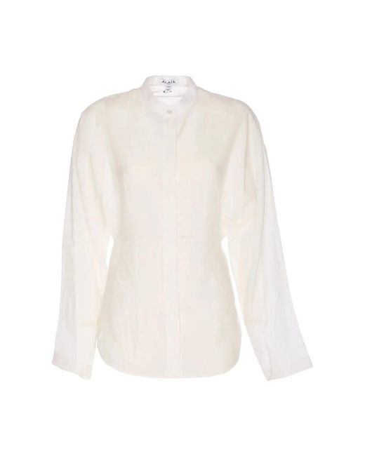 Alaïa Overhemden ,Leer Getailleerde Blouse Met Ronde Zoom in het White