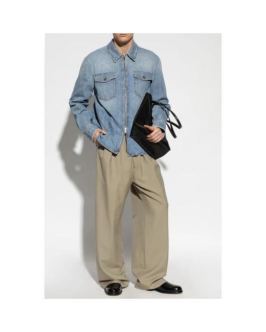 Versace Overhemden ,Blauw ,Denim Denim Overshirt Met Rits in het Blue voor heren