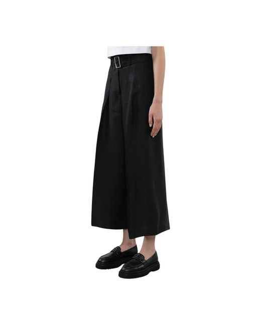 Pantalón negro de lino plisado con cintura alta Peserico de color Black