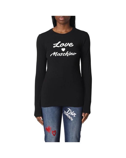 Maglia manica lunga cotone logo print di Love Moschino in Black
