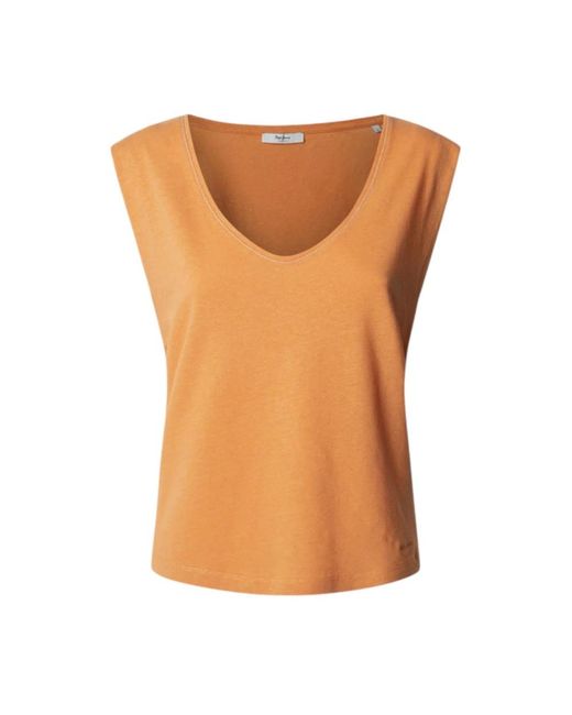 Pepe Jeans Orange Sleeveless Tops