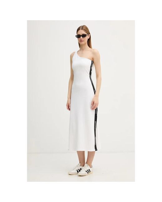 EA7 Kleedjes ,Wit ,Katoen Logo Series Stretch Jersey Jurk in het White
