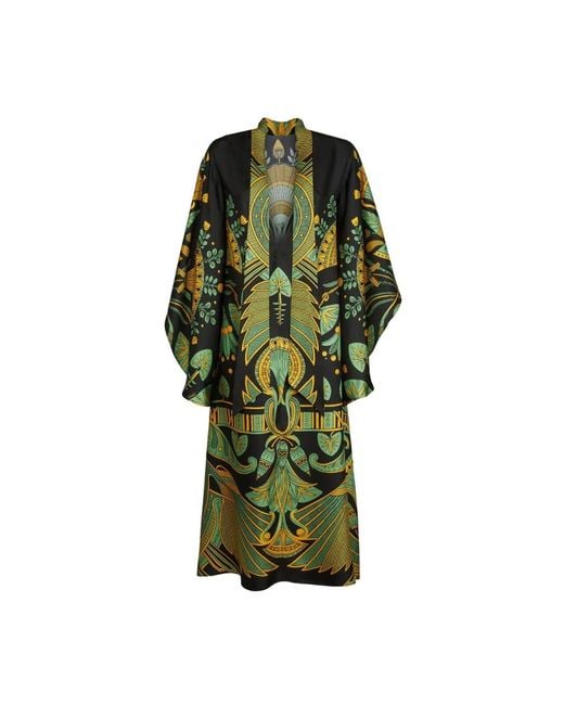 LaDoubleJ Kleedjes ,Veelkleurig ,Opulente Nile Zijden Midi Jurk in het Green