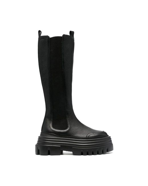 Bally Black Schwarze, genarbte lange stiefel aus kalbsleder