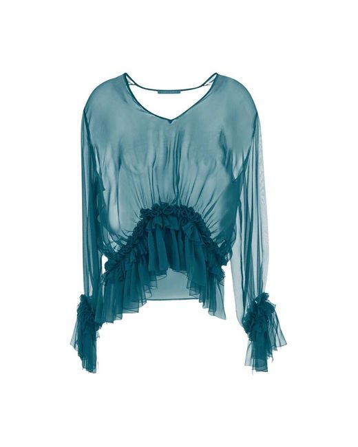 Alberta Ferretti Blue Bluse Mit Kleinen Rüschen