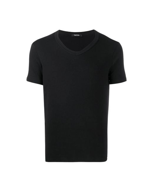 Tom Ford Tops ,Zwart ,Katoen V-Hals T-Shirt in het Black voor heren