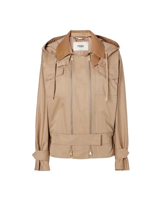 Fendi Jassen ,Katoen Cotton Blouson Jacket in het Natural