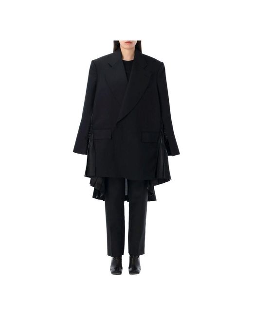 Junya Watanabe Black Schwarzer Plissierter Langer Blazer Mantel