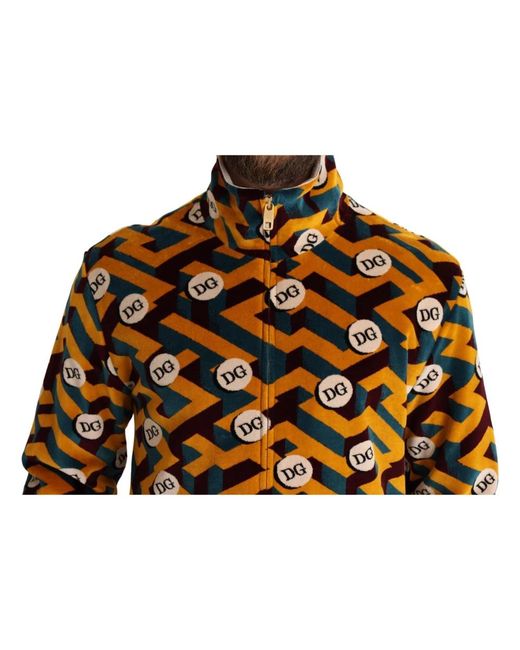 Dolce & Gabbana Multicolor velvet dg logo pullover jacke in Brown für Herren