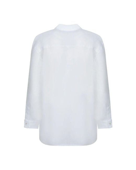 120% Lino White Weiße Leinenbluse, Klassischer Kragen, Vordere Knöpfe