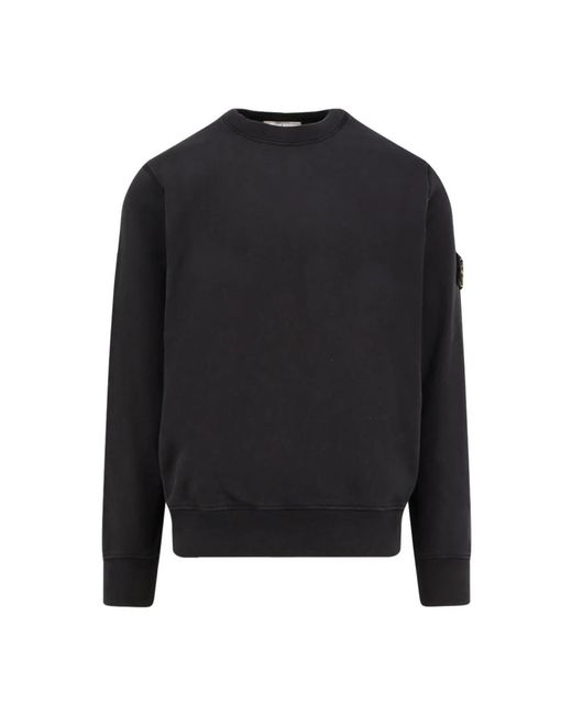 Stone Island Geribbelde Crew-Neck Sweater Met Gestikte Profielen in het Black voor heren