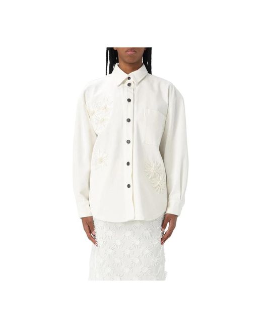 MSGM White Blumige Baumwollblazer