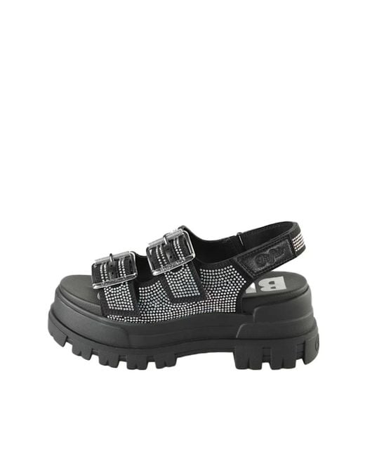 Buffalo Black Flat Sandals