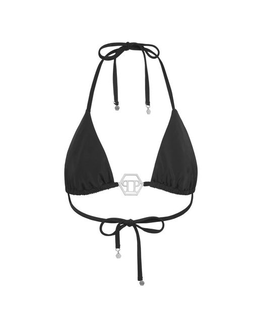 Philipp Plein Badmode ,Zwart ,Triangle Bra Crystal Hexagon in het Black