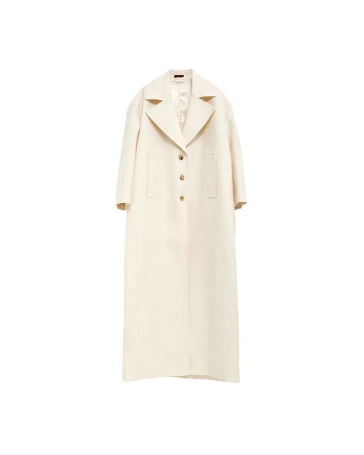 Gucci Gg Zijde Wol Crêpe Single-Breasted Jas in het Natural