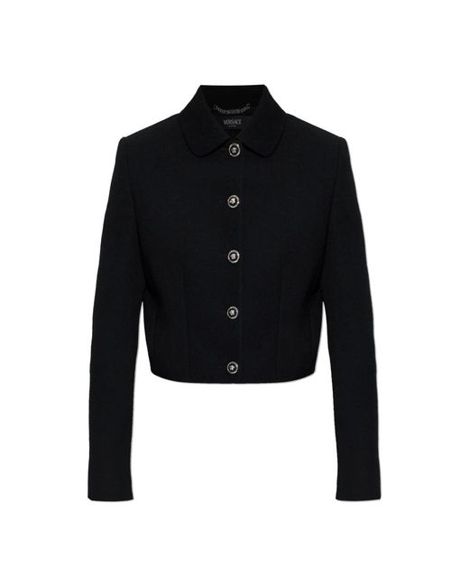 Versace Jassen ,Zwart ,Wol Double-Wool Crêpe Crop Jacket in het Black