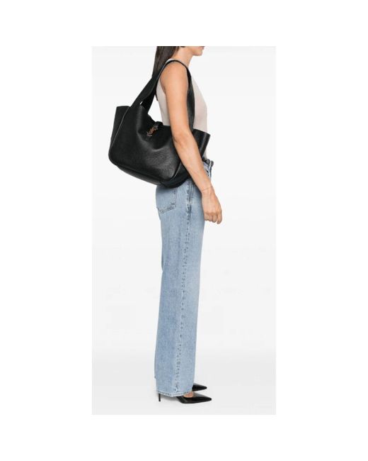 Saint Laurent Black Schwarze leder-tote-tasche mit umklappriemen