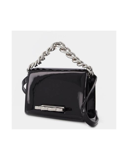Alexander McQueen Black Mini-Kettentasche Mit Vier Ringen Aus Schwarzem Lackleder