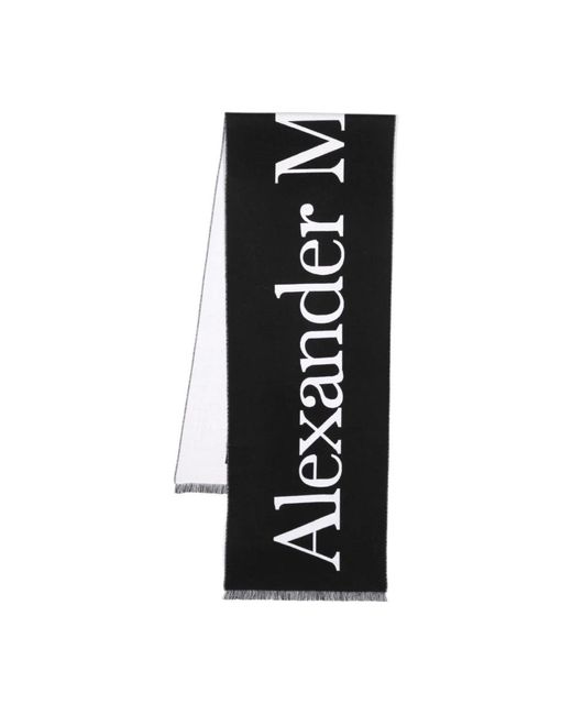 Alexander McQueen Black Intarsia-knit Logo Scarf for men
