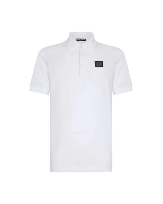 Dolce & Gabbana White Cotton Piqué Polo-shirt With Branded Tag for men