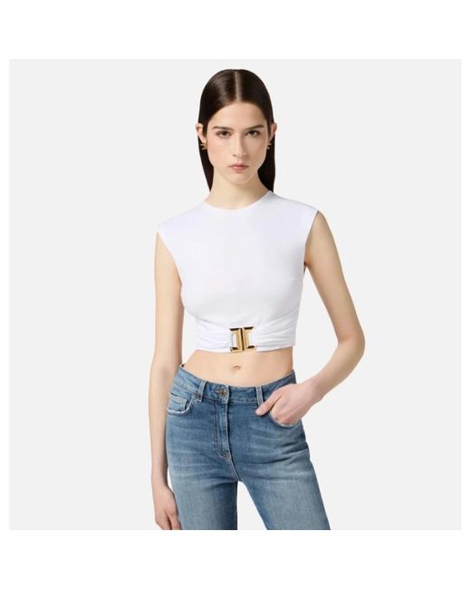 Elisabetta Franchi White Sleeveless Tops