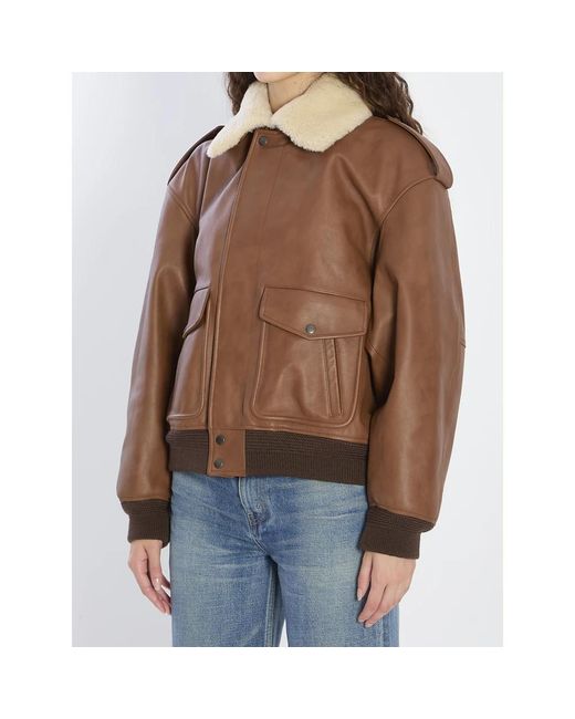 Saint Laurent Brown Leather Jackets