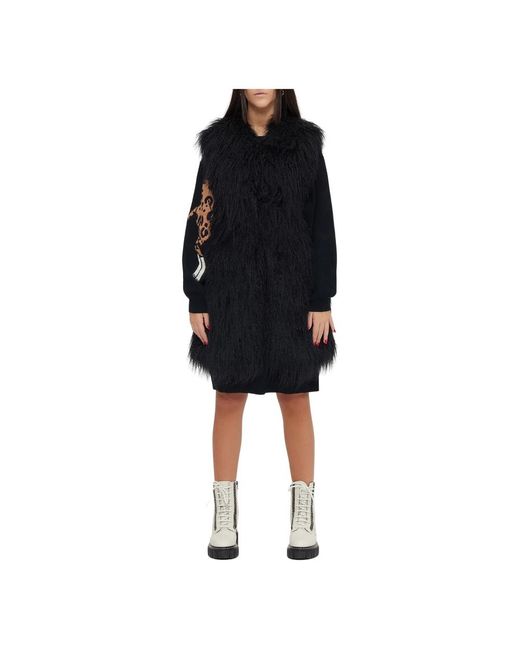 Moschino Jassen ,Zwart ,Polyester Lang Faux Fur Vest in het Black