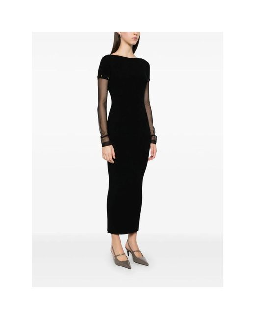 Sportmax Black Schwarzes abnehmbare ärmel boot-ausschnitt kleid