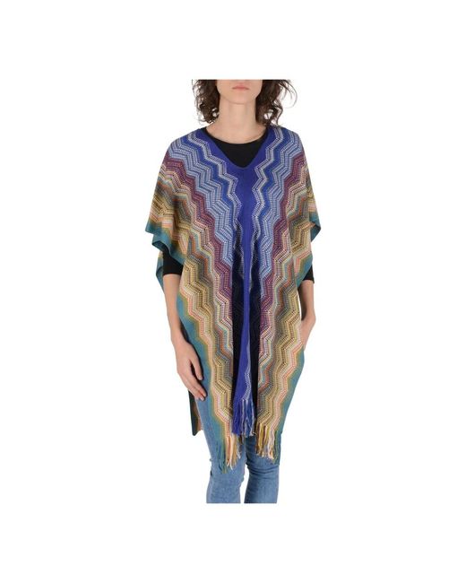 Missoni Jassen ,Veelkleurig ,Wol Stijlvolle Geweven Poncho in het Blue