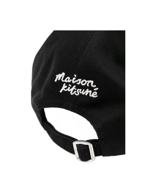 Maison Kitsuné Accessoires ,Zwart ,Zwarte Gebogen Piek Geborduurd Logo Hoed in het Black voor heren