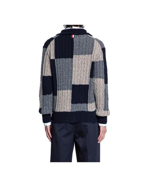 Thom Browne Patchwork Baby Cable Cardigan in het Blue voor heren