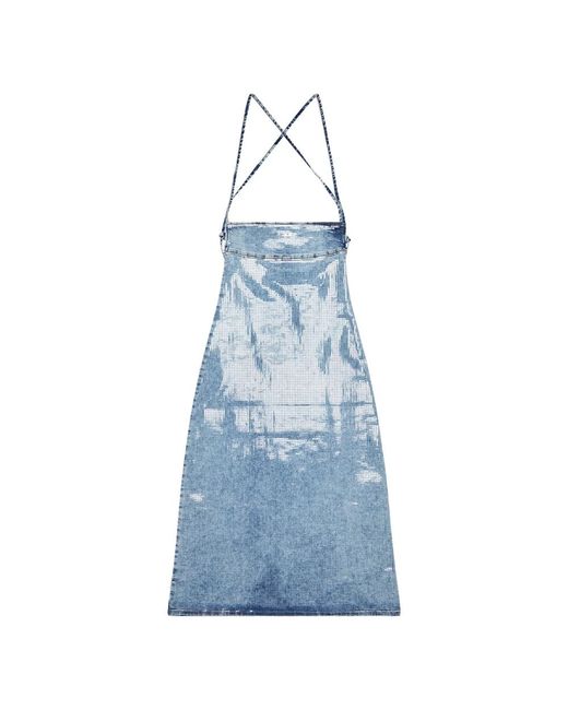 DIESEL Blue Hellblaues midi-kleid mit bandeau-ausschnitt