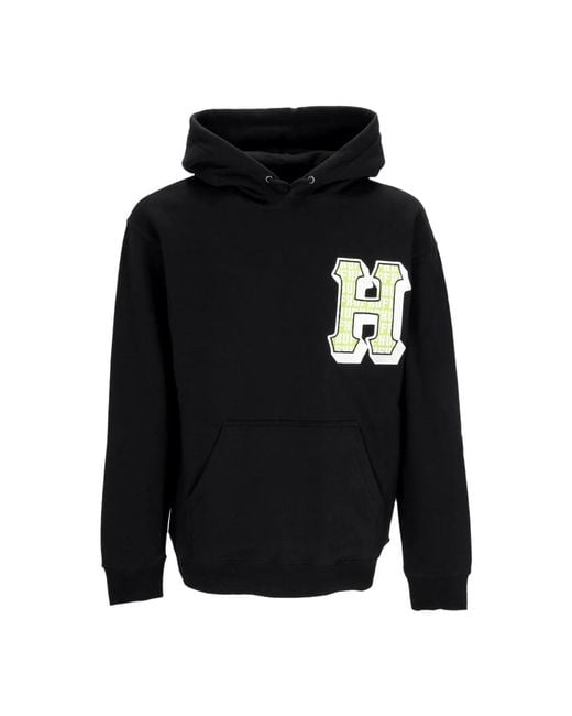 Huf Hoodies & Sweatvesten ,Zwart ,Katoen Zwarte Fleece Gevoerde Hoodie Met Logo in het Black voor heren