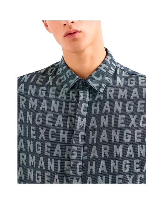 Armani Exchange Logo print regular fit hemd in Blue für Herren