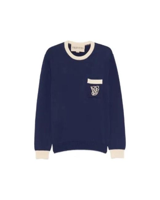 Valentino Garavani Blue Round-Neck Knitwear for men