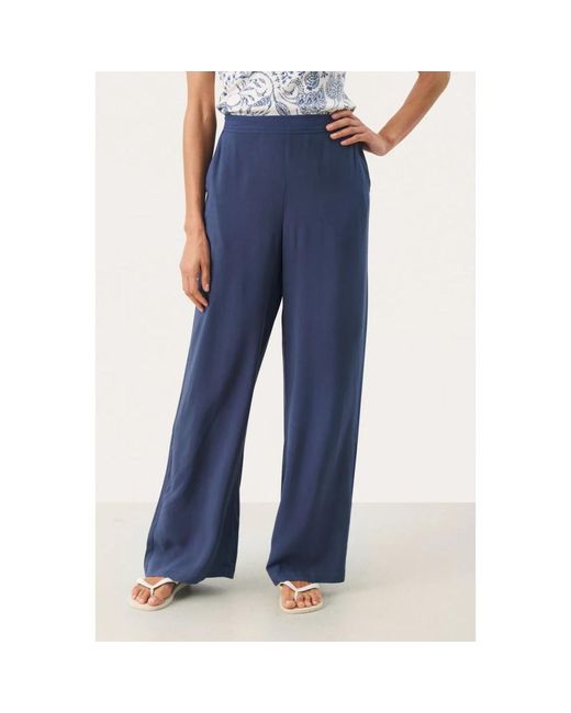Part Two Broeken ,Blauw ,Elastische Taille Wijde Pijp Broek Oceana in het Blue