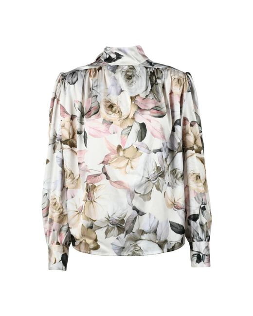 Nineminutes Overhemden ,Veelkleurig ,Polyester Blouse Met Pofmouwen En Lintkraag in het Gray
