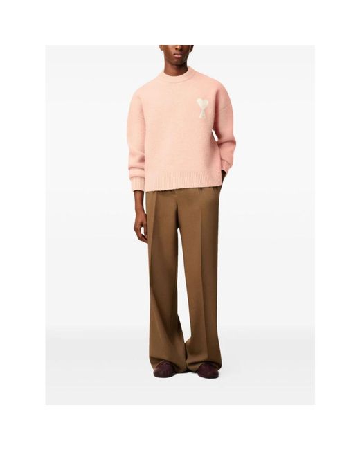 AMI Pink Round-Neck Knitwear for men