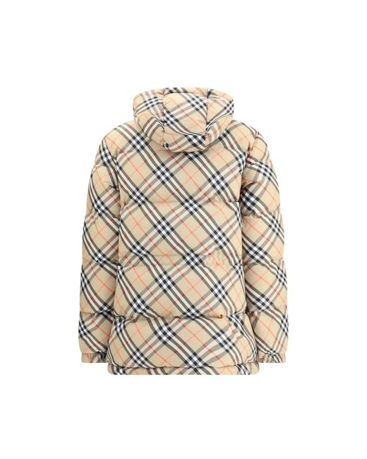 Burberry Geruite Donsjack Met Capuchon in het Natural