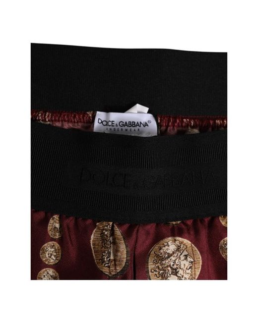 Dolce & Gabbana Burgundy Silk Coin Print Swim Shorts in Red für Herren