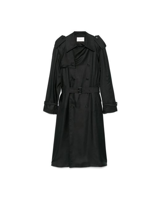 Saint Laurent Black Seiden Trenchcoat Mit Gürtel