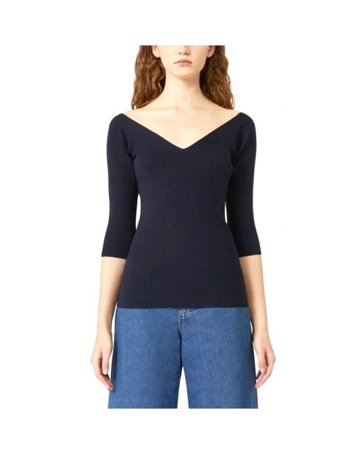 Weekend by Maxmara Blue V-Neck Knitwear