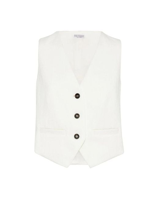 Brunello Cucinelli White Cotton And Linen Vest