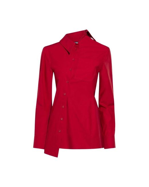 Jacquemus Red Asymmetrisches hemd mit perlmuttknöpfen