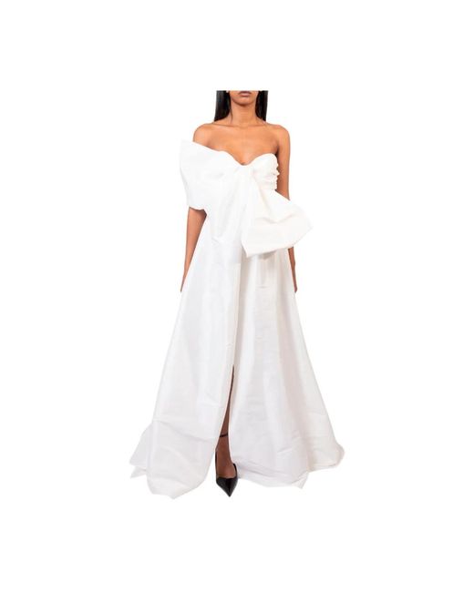 Doris S White Weiße Elegante Lange Kleid Mit Seitenschlitz Und Vorderbogen