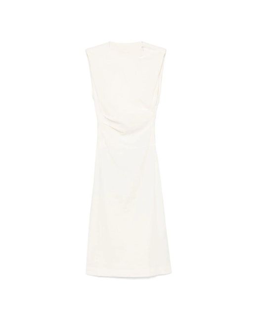 120% Lino White Leinenkleid Mit Rundhalsausschnitt