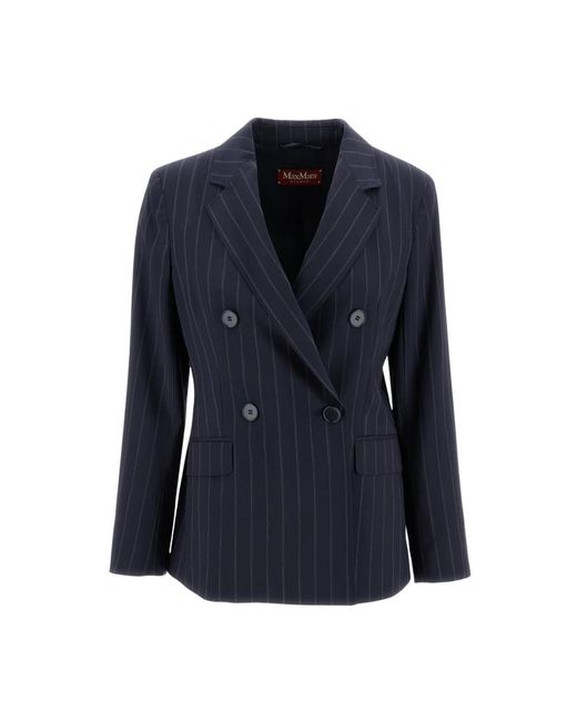 Max Mara Jassen ,Blauw ,Wol Blazer Doppiopetto Gessato in het Blue