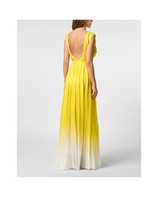 Philipp Plein Kleedjes ,Geel ,Polyester Lange Jurk Degrade in het Yellow